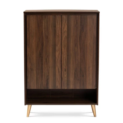 Landen Mid - Century Modern 2 Doors Shoe Storage Cabinet Walnut/Brown/Gold - Baxton Studio 2 Landen Mid - Century Modern 2 Doors Shoe Storage Cabinet Walnut/Brown/Gold - Baxton Studio - Image 2