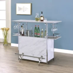 Mauro Faux Marble Bar Table White/Chrome - MiBasics