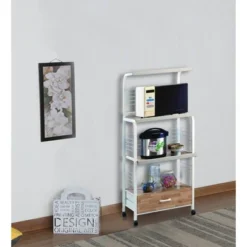 Commodious Kitchen Shelf On Casters White - Benzara -Cheap Furniture Store GUEST ae88dbfe 2d72 4391 ba2c 391325f3c696