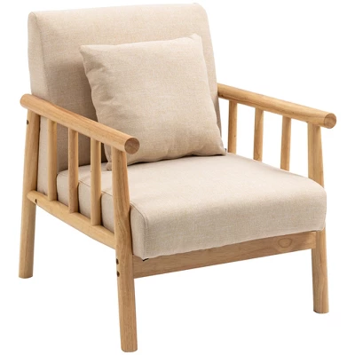 HOMCOM Accent Chair With Softness & Support, Upholstered Arm Chair For Living Room Furniture, Comfy Chair For Bedroom, Living Room Chair, Beige 3 HOMCOM Accent Chair With Softness & Support, Upholstered Arm Chair For Living Room Furniture, Comfy Chair For Bedroom, Living Room Chair, Beige - Image 3