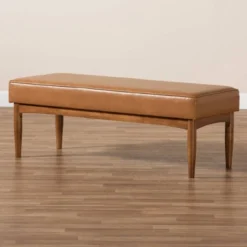 Arvid Mid-Century Faux Leather Upholstered Wood Dining Bench Walnut/Brown - Baxton Studio -Cheap Furniture Store GUEST b673ae3c 0034 4029 9a7e e47f94a1b30b