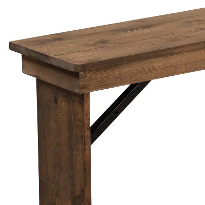 Merrick Lane Antique Solid Pine Folding Farmhouse Style Bench 9 Merrick Lane Antique Solid Pine Folding Farmhouse Style Bench - Image 9