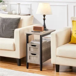 Yaheetech Vintage Side Table End Table With 2 Drawer, Gray