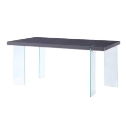 66" Noland Dining Table Gray High Gloss/Clear Glass - Acme Furniture