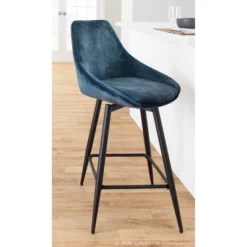 Set Of 2 Diana Velvet Steel Contemporary Counter Height Barstools Black/Blue - LumiSource -Cheap Furniture Store GUEST c0090256 47d0 44c8 9bde 3ce17557f6e4