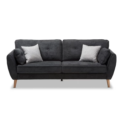 Miranda Mid-Century Modern Fabric Upholstered Sofa Dark Gray - Baxton Studio 2 Miranda Mid-Century Modern Fabric Upholstered Sofa Dark Gray - Baxton Studio - Image 2