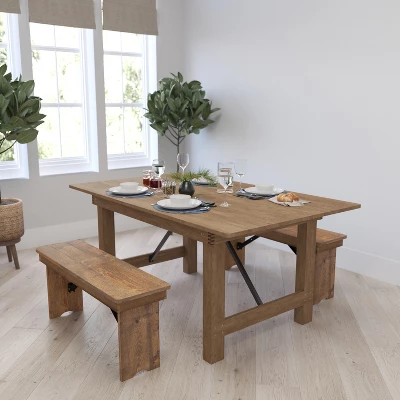 Merrick Lane Antique Solid Pine Folding Farmhouse Style Bench 5 Merrick Lane Antique Solid Pine Folding Farmhouse Style Bench - Image 5