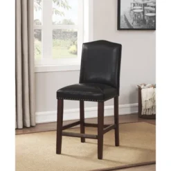 Carteret Brown Leather Counter Stool In Espresso - Comfort Pointe