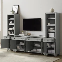 3pc Tara Entertainment Set With Open Shelving Distressed Gray - Crosley -Cheap Furniture Store GUEST dbdcb903 c078 4090 a77b b56c94bacee3