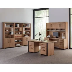 78" Abbott Contemporary Wood Laminate Bookcase With Doors Light Brown - Martin Furniture