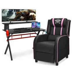 Costway Gaming Desk & Chair Set 48'' Computer Desk & Massage Recliner Chair Black + White/Blue/Pink/Red -Cheap Furniture Store GUEST e0ae29b7 2626 46c2 a027 b107ca9841ef