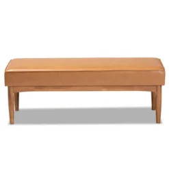 Arvid Mid-Century Faux Leather Upholstered Wood Dining Bench Walnut/Brown - Baxton Studio