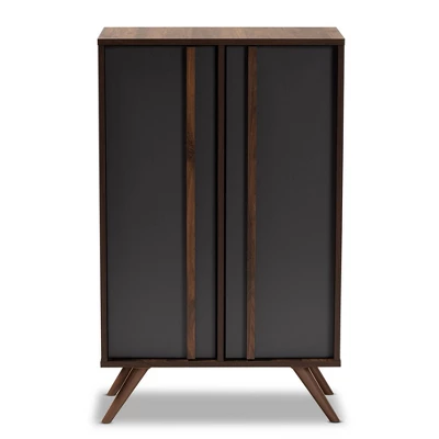 2 Door Naoki Two-Tone Wood Shoe Cabinet Gray/Walnut - Baxton Studio 2 2 Door Naoki Two-Tone Wood Shoe Cabinet Gray/Walnut - Baxton Studio - Image 2