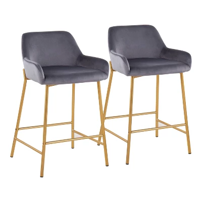 Set Of 2 Daniella Metal/Velvet Counter Height Barstools - LumiSource 15 Set Of 2 Daniella Metal/Velvet Counter Height Barstools - LumiSource - Image 15