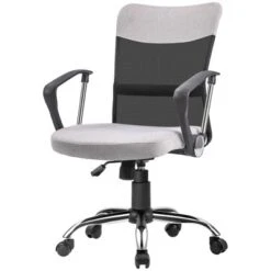 Vinsetto Mid Back Ergonomic Desk Chair Swivel Mesh Fabric Computer Office Chair With Backrest, Armrests, Rocking Function, Adjustable, Gray / Black -Cheap Furniture Store GUEST ed00010b 8e75 4704 bf62 284925124559
