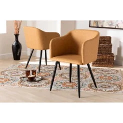 2pc Eris Tan Leather Upholstered And Metal Dining Chairs Black/Tan - Baxton Studio -Cheap Furniture Store GUEST ef9b566b 2805 45a5 a1e7 645959ad0399