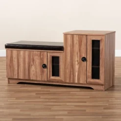 2 Door Valina Faux Leather Wood Shoe Storage Bench With Cabinet Brown - Baxton Studio -Cheap Furniture Store GUEST f6b80281 b6f1 4288 99e6 6f17409380c9