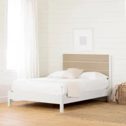Full Munich Platform Bed With Headboard White/Soft Elm - South Shore