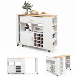 Costway Reversible Folding Kitchen Island Cart Utility Storage Trolley Wine Rack Shelves -Cheap Furniture Store GUEST fae1278c 5463 4935 b511 ae5942485352