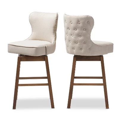 Gradisca Modern And Contemporary Wood Finishing Upholstered Barstools Set Of 2 - Baxton Studio 7 Gradisca Modern And Contemporary Wood Finishing Upholstered Barstools Set Of 2 - Baxton Studio - Image 7