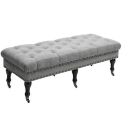 HOMCOM Mobile Upholstered Bench Rolling Button-Tufted Fabric Accent Ottoman With Nailhead Trim & Wheels -Cheap Furniture Store GUEST fe75a4c7 123f 4d54 9fda b9769c50a39b