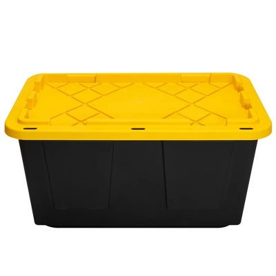 GreenMade Professional Storage Ultra Durable 27 Gallon Plastic Storage Tote Bin With Snap Fit Lid And Padlock Holes, Black And Yellow (4 Pack) 2 GreenMade Professional Storage Ultra Durable 27 Gallon Plastic Storage Tote Bin With Snap Fit Lid And Padlock Holes, Black And Yellow (4 Pack) - Image 2
